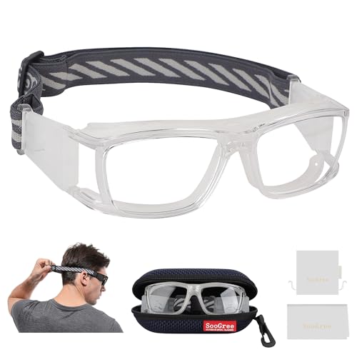 SooGree Sport Glasses for Men Women Basketball Football Sport Goggles Anti Fog Shock Collision Wearable Glasses - color: Transparent Frame White Nose Pads