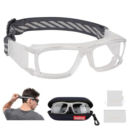 SooGree Sport Glasses for Men Women Basketball Football Sport Goggles Anti Fog Shock Collision Wearable Glasses - color: Transparent Frame White Nose Pads