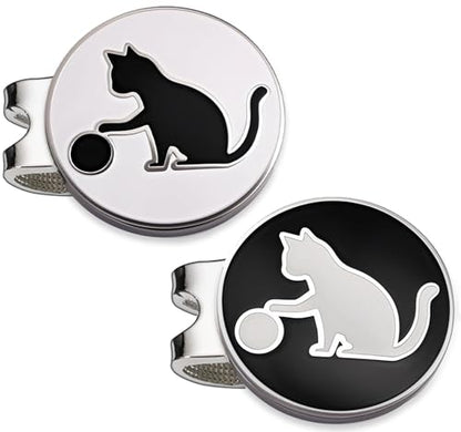 Adhere Golf Ball Markers Personlized Double Side Cute cat Logo Enamel with A Magnetic Hat Clips,A Premium Golf Gifts. - color: B-Black+White