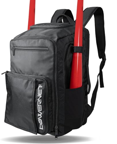 PowerNet Coach's Baseball Backpack, Softball & Baseball Bag for Coaching Gear with Laptop Sleeve and Zippered Pockets, Coach Bat Bag with Chain-Link Fence Hook and Luggage Strap