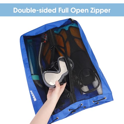 WANDF Swim Bag Mesh Drawstring Backpack Beach Backpack for Swimming, Gym, and Workout Gear - color: Navy Blue With Wet Pocket