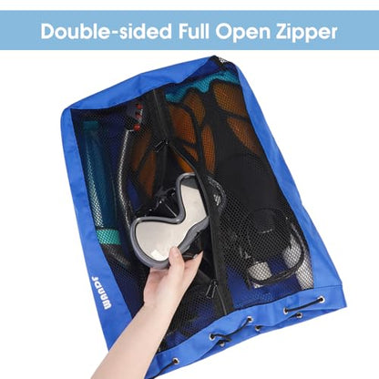 WANDF Swim Bag Mesh Drawstring Backpack Beach Backpack for Swimming, Gym, and Workout Gear - color: Navy Blue With Wet Pocket