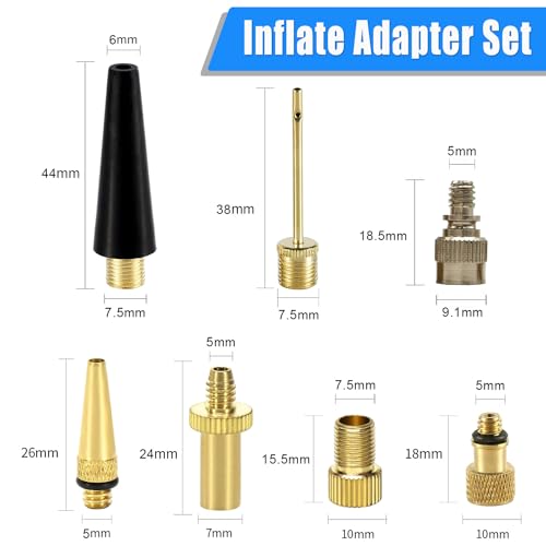 Bike Inflate Valve Adapter Set - Convert Presta to Schrader, Schrader to Presta, Presta to Presta - Tire Valve Extension fit DV SV AV FV Valves (7 Pack)