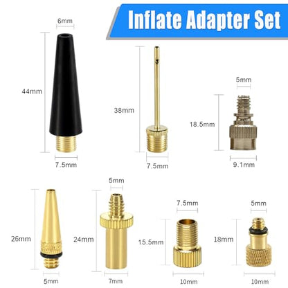 Bike Inflate Valve Adapter Set - Convert Presta to Schrader, Schrader to Presta, Presta to Presta - Tire Valve Extension fit DV SV AV FV Valves (7 Pack)