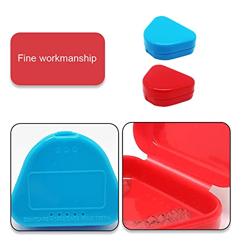 TAORANJU Retainer Case with Vent Holes, 2 Pcs Denture Cases Orthodontic Mouth Guard Case Dental Retainer Holder Braces Storage Boxes for Dentures and Braces (Red, Blue)