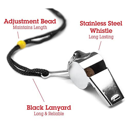 Crown Sporting Goods Stainless Steel Whistle with Lanyard – Great for Coaches, Referees, and Officials
