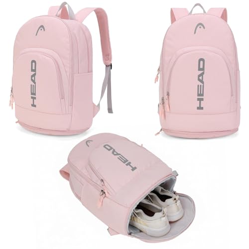 HEAD Waterproof Travel Backpack for Women, Lightweight 15.6 Inch Laptop Backpack with Shoes Compartment, Casual Daypack College Backpacks with 8 Pockets for Overnight/Sports Gym/Work/Fitness - color: Pink With Bottom Pocket