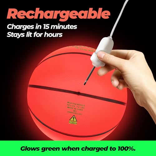 GlowCity Glow in The Dark Basketball - Size 5, 6, 7 Light Up Ball for Kids, Teens & Adults - Night Outdoor Games - Sports Birthday Gifts Ideas for Boys Ages 6 7 8 9 10 11 12 13 14 15 - size: Size 7 - 29.5", style: Rechargeable Rubber (Pump + Box)