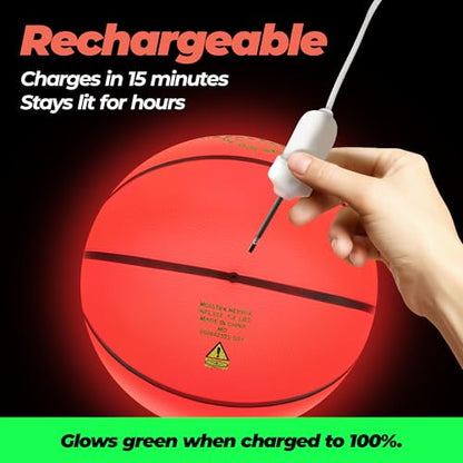GlowCity Glow in The Dark Basketball - Size 5, 6, 7 Light Up Ball for Kids, Teens & Adults - Night Outdoor Games - Sports Birthday Gifts Ideas for Boys Ages 6 7 8 9 10 11 12 13 14 15 - size: Size 7 - 29.5", style: Rechargeable Rubber (Pump + Box)