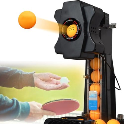 Table Tennis Robot Ping-Pong Ball Machine - Multi-Rotation Table Tennis Launcher with Ball Recycle Catch Net,50w Automatic Ping Pong Robot Trainer