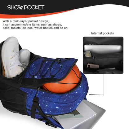 Goloni Basketball Backpack,Large Sports Bag with Ball Compartment & Shoe Compartment,Basketball Bag Fit Volleyball, soccer,Gym - color: Starry Sky Blue