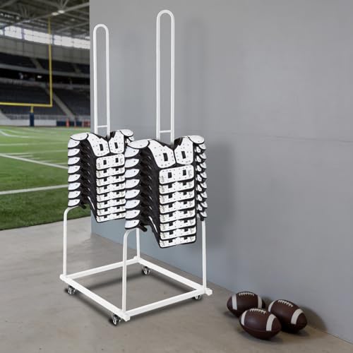 Football Shoulder Pad Rack, 100lbs Capacity Freestanding Shoulder Pads Football Organizer with 4 Rolling Casters, 69in Tall Equipment Storage Rack for Slow-Pitch Softball Baseball - color: White