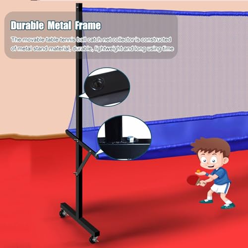 Indoor Outdoor Ping Pong Recycle Catcher, Rolling Table Tennis Ball Collector with Metal Frame for Multi-Ball Drills or Robot Serve Launcher Practice, Kids Training Tool, Easy Set Up