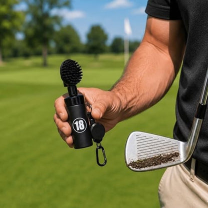 East/18 Aquabrush18 Golf Club Cleaner 4oz Pump Water Bottle Brush with Nylon Bristles, Retractor & Carabiner Clip | Lightweight, Durable & Leak-Resistant Cleaning - color: Black