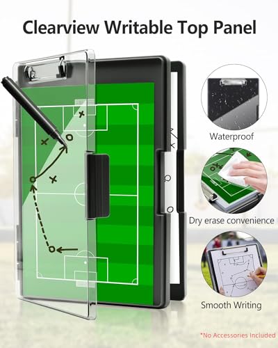 Clearview Clipboard with 2 Storage, Dry Erase 8.5x11 Heavy Duty ClipBoards - High Capacity Coaches Clip Board with Pen Holder - Side Opening Plastic Nursing Clip Case - Black - color: Black