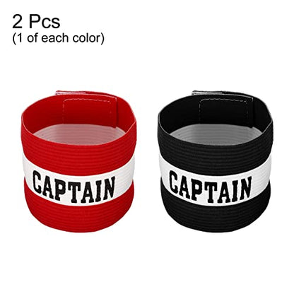 PATIKIL Captain's Armband, 2 Pack Elastic Arm Band for Soccer Team Adjustable Soccer Rugby Basketball Training, Black Red