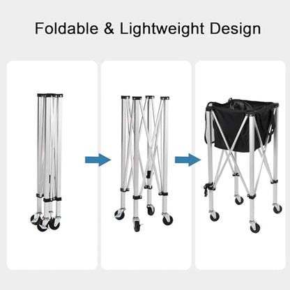 Foldable Tennis Ball Cart,Portable Tennis Ball Basket with Wheels Holds 160 Tennis Balls Lightweight Ball Carrier Practice Hopper for Baseball Softball Tennis Pickleball