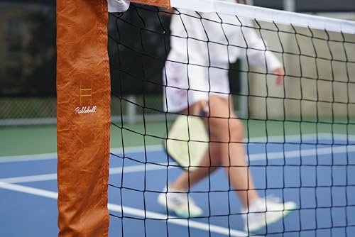 Portable Pickleball Net for Driveway, Street, Court, or Park Play, Outdoor Weather Resistant Netting, Heavy-Duty Tensioners, Stylish Leather Accents, Canvas Travel Bag