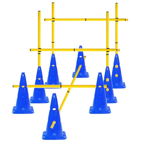 Agility Poles and Hurdles Set Detachable Speed Training Poles Set 8 Training Cones and 12 Agility Poles - color: Blue