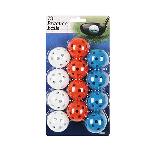 Intech Practice Golf Balls with Holes, Perforated, Limited Flight Plastic Golf Balls for Indoor and Backyard Fun (Assorted Colors) - color: Red/White/Blue