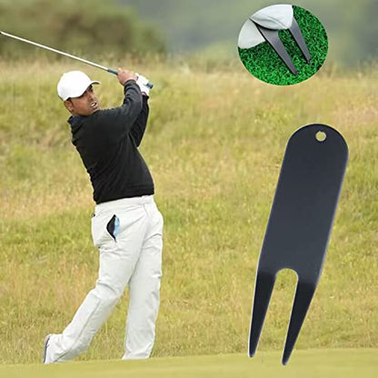 Metal Golf Divot Tools Bending Golf Divot Repair Tool Golf Ball Mark Fairway Repair Fork Golf Green Repair Tool 4 Pieces (Black)