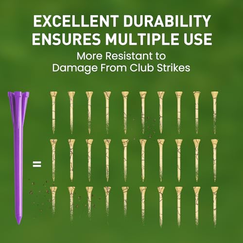 FINGER TEN Golf Tees Plastic Unbreakable Easy to Find Bulk Value 200/500/1000 Count, 2 3/4 3 1/4 Inch Tee Driving Range Reduce Friction, Green Red White USA Flag Practice - color: Purple, size: 500 Count (2 3/4 Inch)