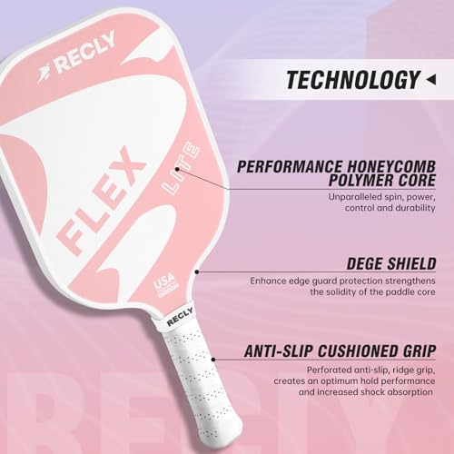 Recly Pickleball Paddles, Carbon Fiber Pickleball Paddle with UV Printed Finish & Sure-Grip Elongated Handle 14MM,USAPA Approved for Beginner and Professional Players - color: pink