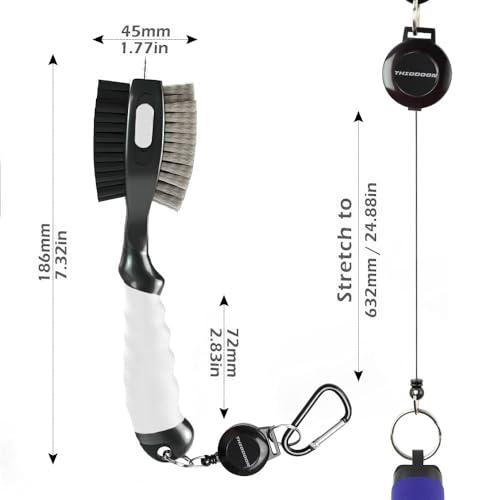 THIODOON 2 Pack Golf Club Brushes and Groove Cleaner 2 ft Retractable Zipline Carabiner Golf Brush Head with Retractable Spike Comfortable Grip Golf Club Cleaner - color: 3pcs White& Red & Blue