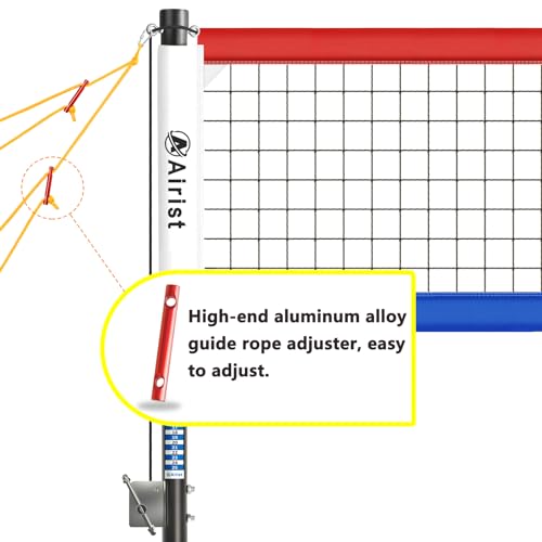 Heavy Duty Volleyball Net Outdoor with Steel Anti-Sag System, Adjustable Aluminum Poles, Professional Volleyball Nets Set for Backyard and Beach, Volleyball and Carrying Bag - color: Red and Blue
