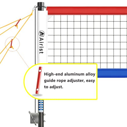 Heavy Duty Volleyball Net Outdoor with Steel Anti-Sag System, Adjustable Aluminum Poles, Professional Volleyball Nets Set for Backyard and Beach, Volleyball and Carrying Bag - color: Red and Blue