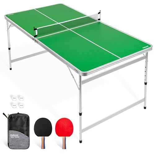 GoSports 6 x 3 ft Mid-Size Table Tennis Table Set with Adjustable Height - Green or Blue - color: 6 x 3 ft Green