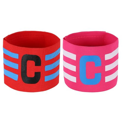 Captain Arm Bands for Soccer, Soccer Captain C Armband, Classic Striped Elastic Protective Arm Badge Player Bands - color: Red/Rose Red