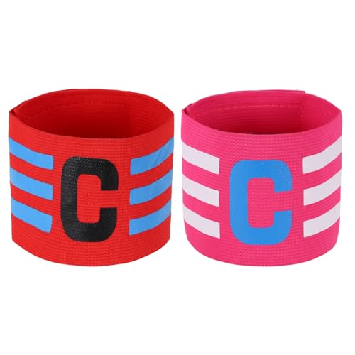 Captain Arm Bands for Soccer, Soccer Captain C Armband, Classic Striped Elastic Protective Arm Badge Player Bands - color: Red/Rose Red