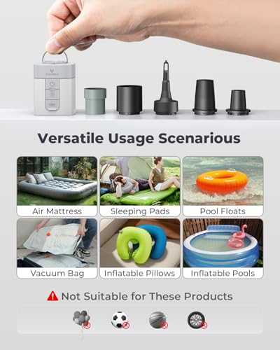 ETENWOLF AIR 3 Air Pump for Inflatables with 2600 mAh Battery & Camping Light, Ultra-Fast and Mini Electric Air Pump, Inflate Deflate for Air Mattress, Pool Floats, Vacuum Storage Bags - color: White