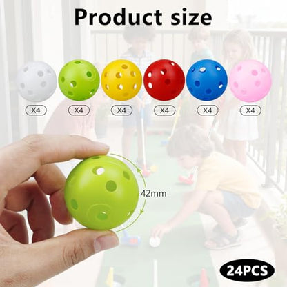Practice Golf Balls 12-Pack, 4.2cm Durable Plastic Golf Training Balls with Holes, 6 Bright Colours for Indoor & Outdoor Use, High Visibility, Realistic Flight for Garden, Backyard, Limited