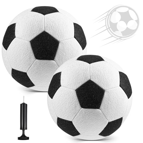 Libima 2 Pcs Soft Indoor Soccer Ball with Pump Felt Official Size 4 Soccer Ball Safe Foam Sport Fun Gifts for House Silent Dribble Training Home Yard Outdoor Back to School - color: Black and White