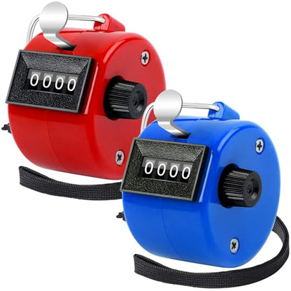 FEBSNOW Handheld Tally Counter Clicker 4 Digital Number Click Counter for School Event Golf Sports Office Stadium - color: Red Blue
