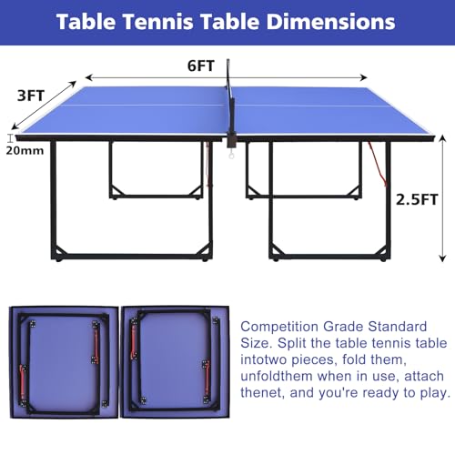 4.5/6ft/9ft Mid-Size Portable Ping Pong Tables Set, Foldable Table Tennis Table with Net,2 Paddles & 3 Balls, Multi-Use Free Standing Ping Pong Table for Indoor/Outdoor