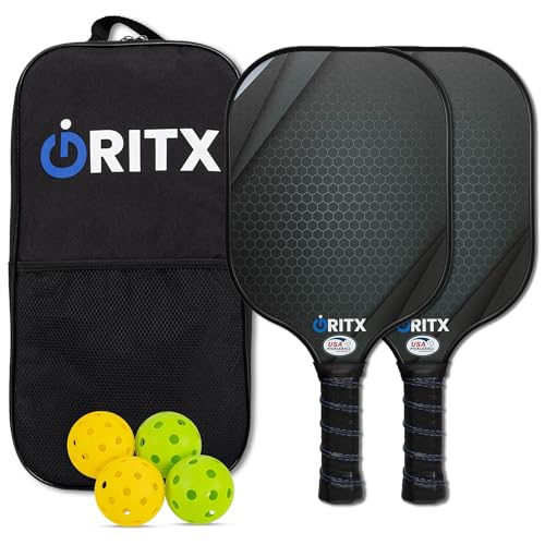 Pickleball Paddle Set | 2 Lightweight Pickleball Rackets w/Fiberglass Surface & 5-Inch Non-Slip Handle, 4 Balls, 1 Carry Bag | USAPA Approved Set for Men & Women - color: Black