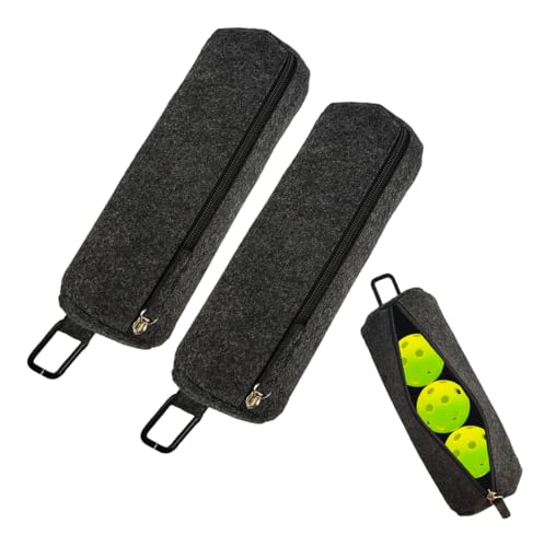 2Pcs Pickleballs Holder Bag with Metal Hook, Portable Tennis Ball Storage Bag, Pickleballs Training Equipment, Grey, Small to Medium