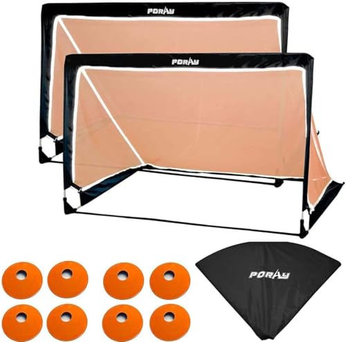 Poray Portable Soccer Goal Pop Up Soccer Net for Kids and Adults with 210D Oxford Fabric & Extra Stakes,Birthday Gift & Fun for Backyard and Soccer Training - color: Orange & Reflective Strips, size: 4FT