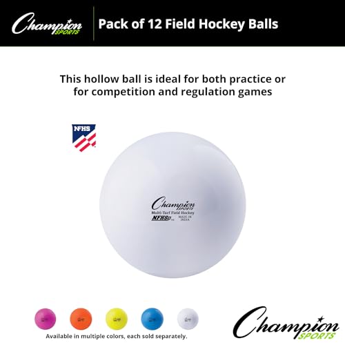 Champion Sports Field Hockey Balls – NFHS Approved, High-Visibility Regulation Balls, 12-Pack - color: White (Pack of 12)
