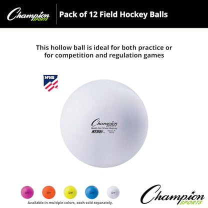 Champion Sports Field Hockey Balls – NFHS Approved, High-Visibility Regulation Balls, 12-Pack - color: White (Pack of 12)