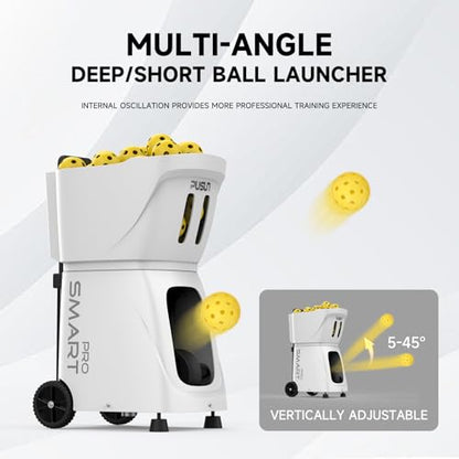 Pickleball Machine-PUSUN Launcher for Professional Training | App& Remote Control | Speed, Angle, Rotation Adjustment | Large Capacity (85+ Balls) | 4-6 Hour Battery Life | Self-Programming - color: White