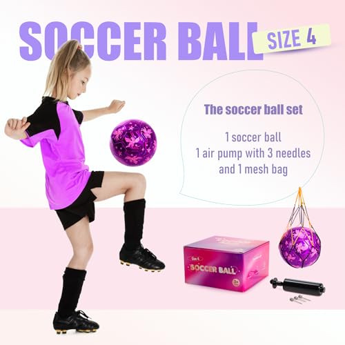 Size 4 Soccer Ball for Kids with Pump, Pink Soccer Ball for Girls, Indoor Outdoor Sports Toy for Birthdays, Holidays and Practice