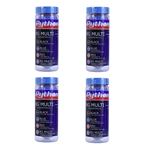 Python 3 Ball Can RG Multi Colored Racquetballs (Endorsed by Racquetball Legend Ruben Gonzalez!) (Red/Blue, Red/Black, Black/Bue Colors Available) - color: Red/Blue, size: 4-Pack