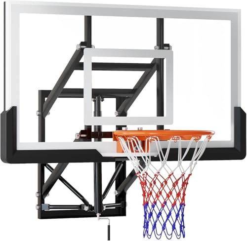 54" Wall Mount Basketball Hoop with Shatterproof PC Backboard, 6.6FT-10FT Height Adjustable, Professional Breakaway Rim & Steel Reinforced Construction, Ideal for Slam Dunks