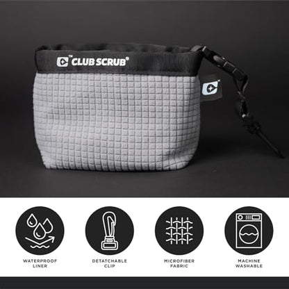 Club Scrub Golf Club and Golf Ball Cleaning Bag, Waterproof Clean Face Technology Liner, Detachable Clip, Machine Washable, Cleans Club Grooves, Dry Exterior (Neoprene or Microfiber Option Available) - color: Gray, style: Microfiber Pro