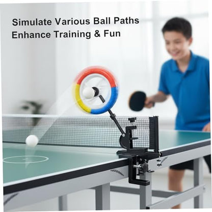Adjustable Table Tennis Trainer Solo Practice Device with Colourful Spinning Wheel for Topspin & Stroke Training Fits Standard Tables