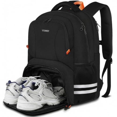 Ytonet Gym Backpack For Men Women, Travel Sports Backpack With Shoe Compartment, Large Workout Water Resistant College Bag Fit 17.3 Inch Laptop, Hiking, Black - color: Black, size: 17.3 inch